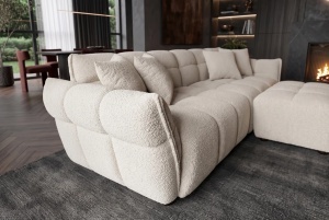 CANAPEA LIVING CLOUD 260CM, 3 LOCURI, REALIZAT DIN LEMN SI MATERIAL TEXTIL BOUCLE, CULOARE BEJ/GRI - Img 7