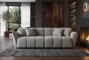 CANAPEA LIVING CLOUD 260CM, 3 LOCURI, REALIZAT DIN LEMN SI MATERIAL TEXTIL BOUCLE, CULOARE GRI - Img 7