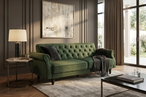 CANAPEA LIVING EXTENSIBILA MAISON, 220CM, DIN LEMN SI MATERIAL TEXTIL FOARTE FIN( CATIFEA), CULOARE VERDE, INVICTA INTERIOR - Img 9