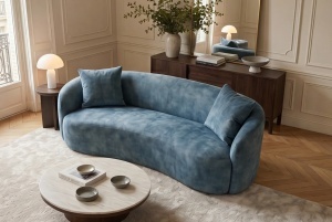 CANAPEA LIVING SEMIROTUNDA ELEMENTS, 180CM, 2 LOCURI, DIN LEMN SI MATERIAL CATIFEA, CULOARE PETROL, INVICTA INTERIOR - Img 2