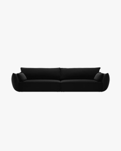 CANAPEA SPATIOASA SI CONFORTABILA KAELLE, 248 CM, CU 4 LOCURI, NEGRU, CU TAPITERIE DIN TEXTIL CATIFEA BLUVEL, MICADONI