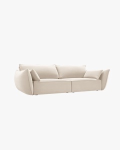 CANAPEA SPATIOASA SI CONFORTABILA KAELLE, CU 3 LOCURI, BEJ DESCHIS, 208 CM, CU TAPITERIE DIN TEXTIL CATIFEA BLUVEL, MICADONI - Img 2
