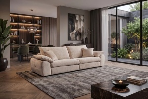 CANAPEA SUPER CONFORTABILA SOHO 260CM, 4 LOCURI, REALIZATA DIN LEMN DE PIN SI MATERIAL TEXTIL, CULOARE BEJ, INVICTA INTERIOR