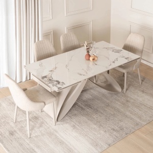 CEL MAI MIC PRET!!!MASA EXTENSIBILA 160-240CM, ARTIM MEBLE, REALIZATA DIN METAL SI CERAMICA, CULOARE MARMURA ALBA/CREM, STIL MODERN - Img 2