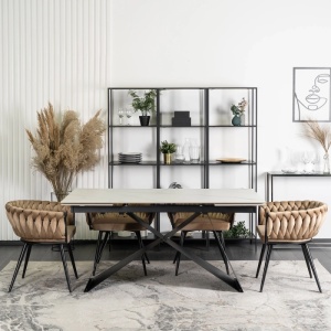 CEL MAI MIC PRET!!!MASA EXTENSIBILA 160-240CM, ARTIM MEBLE, REALIZATA DIN METAL SI CERAMICA, CULOARE MARMURA ALBA/NEGRU, STIL MODERN - Img 3