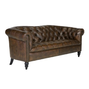 COLTAR CHESTERFIELD 196CM, 3 LOCURI, DIN LEMN SI PIELE NATURALA, CULOARE MARO, ARTIM SELECTION - Img 2