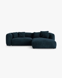 COLTAR CU 2 LOCURI, MARTINA, PE DREAPTA, 280 CM, ALBASTRU INCHIS, TAPITAT CU TAPITERIE DIN TEXTIL CATIFEA VOGUE, MICADONI