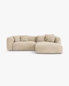 COLTAR CU 2 LOCURI, MARTINA, PE DREAPTA, 280 CM, BEJ DESCHIS, TAPITAT CU TAPITERIE DIN TEXTIL CATIFEA VOGUE, MICADONI