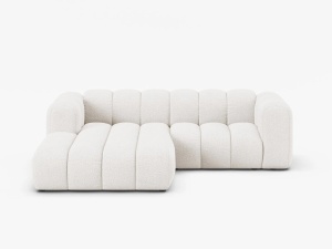 COLTAR CU 3 LOCURI LUPIN 230, PE STANGA, ALB, CU TAPITERIE DIN TEXTIL BOUCLE BALOO, MICADONI