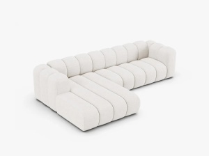 COLTAR CU 4 LOCURI LUPIN 288, PE STANGA, ALB CU TAPITERIE DIN TEXTIL BOUCLE BALOO, MICADONI - Img 3