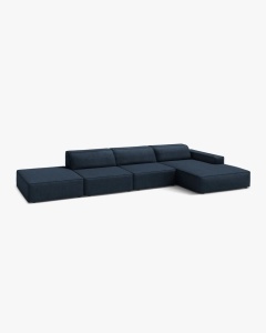 COLTAR CU 5 LOCURI JODIE, PE DREAPTA, 341X162 CM, ALBASTRU INCHIS, TAPITAT CU TAPITERIE DIN TEXTIL BOUCLE BALOO, MICADONI - Img 2