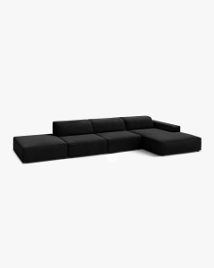 COLTAR CU 5 LOCURI JODIE, PE DREAPTA, 341X162 CM, NEGRU, TAPITAT CU TAPITERIE DIN TEXTIL CATIFEA VENUS, MICADONI - Img 2