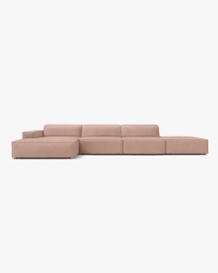 COLTAR CU 5 LOCURI JODIE, PE STANGA, 341X162 CM, ROZ PUDRA, TAPITAT CU TAPITERIE DIN TEXTIL BOUCLE BALOO, MICADONI
