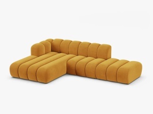 COLTAR CU 5 LOCURI LUPIN 294, PE STANGA, GALBEN, CU TAPITERIE DIN CATIFEA VENUS, MICADONI - Img 2