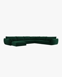 COLTAR CU 8 LOCURI, KAELLE, PE DREAPTA, 384 CM, VERDE SMARALD, TAPITAT CU TAPITERIE DIN TEXTIL CATIFEA BLUVEL, MICADONI - Img 2