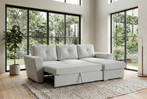 COLTAR CU SPATIU DE DEPOZITARE, APARTMENT 245CM, 3 LOCURI, REALIZAT DIN MATERIAL TEXTIL, DE CULOARE BEJ, ARTIM GROUP - Img 2