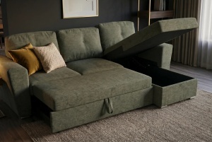 COLTAR CU SPATIU DE DEPOZITARE, APARTMENT 245CM, 3 LOCURI, REALIZAT DIN MATERIAL TEXTIL, DE CULOARE VERDE, ARTIM GROUP - Img 15