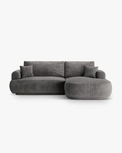 COLTAR EXTENSIBIL ELLA, PE DREAPTA, GRI, 271X174 CM, TAPITAT CU TAPITERIE DIN TEXTIL CATIFEA VOGUE, MICADONI
