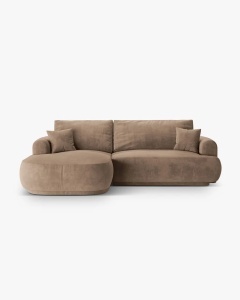 COLTAR EXTENSIBIL ELLA, PE STANGA, BEJ INCHIS, 271X174 CM, TAPITAT CU TAPITERIE DIN TEXTIL CATIFEA VOGUE, MICADONI