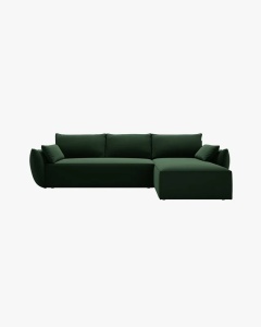 COLTAR EXTENSIBIL KAELLE, 252 CM, PE DREAPTA, VERDE SMARALD, CU TAPITERIE DIN TEXTIL CATIFEA BLUVEL, MICADONI