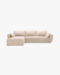 COLTAR EXTENSIBIL KAELLE, 252 CM, PE STANGA, BEJ, CU TAPITERIE DIN TEXTIL CHENILLE OVER THE HORIZON, MICADONI