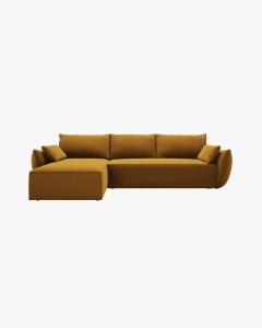 COLTAR EXTENSIBIL KAELLE, 252 CM, PE STANGA, GALBEN, CU TAPITERIE DIN TEXTIL CATIFEA BLUVEL, MICADONI