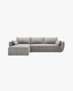 COLTAR EXTENSIBIL KAELLE, 252 CM, PE STANGA, GRI DESCHIS CU TAPITERIE DIN TEXTIL CHENILLE OVER THE HORIZON, MICADONI