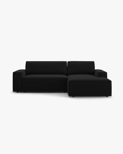 COLTAR EXTENSIBIL, PE DREAPTA, JODIE, 246X151 CM, NEGRU, TAPITAT CU TAPITERIE DIN TEXTIL CATIFEA BLUVEL, MICADONI