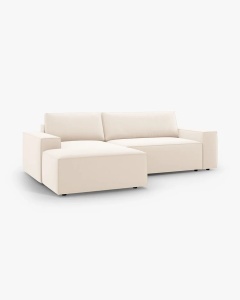 COLTAR EXTENSIBIL, PE STANGA, JODIE, 246X151 CM, BEJ DESCHIS, TAPITAT CU TAPITERIE DIN TEXTIL CATIFEA BLUVEL, MICADONI - Img 6