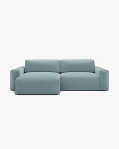 COLTAR EXTENSIBIL VICTOR, PE STANGA, ALBASTRU DESCHIS, 246X148 CM, TAPITAT CU TAPITERIE DIN TEXTIL STRUCTURAT MOLYBDENE, MICADONI
