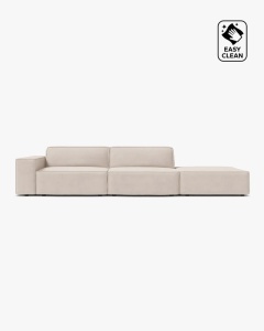 COLTAR JODIE, 262X99 CM, PE DREAPTA, CU 3 LOCURI, CORAI, TAPITAT CU TAPITERIE DIN TEXTIL CATIFEA VENUS, MICADONI