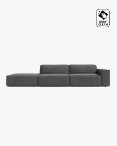 COLTAR JODIE, 262X99 CM, PE STANGA, CU 3 LOCURI, GRI, TAPITAT CU TAPITERIE DIN TEXTIL CATIFEA VENUS, MICADONI