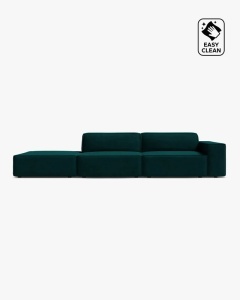 COLTAR JODIE, 262X99 CM, PE STANGA, CU 3 LOCURI, PETROL INCHIS, TAPITAT CU TAPITERIE DIN TEXTIL CATIFEA VENUS, MICADONI