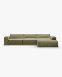 COLTAR JODIE, PE DREAPTA, 284X162 CM, VERDE DESCHIS, TAPITAT CU TAPITERIE DIN TEXTIL STRUCTURAT LINS, MICADONI