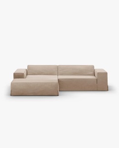 COLTAR JODIE PE STANGA, 224X162 CM, NISIPIU, TAPITAT CU TAPITERIE DIN TEXTIL STRUCTURAT LINS, MICADONI