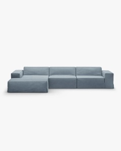 COLTAR JODIE, PE STANGA, 284X162 CM, ALBASTRU PAL, TAPITAT CU TAPITERIE DIN TEXTIL STRUCTURAT LINS, MICADONI