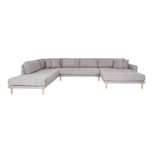 COLTAR LIDO IN FORMA DE U, CU 4 PERINI 370CM, DIN LEMN SI TEXTIL, CULOARE GRI DESCHIS, HOUSE NORDIC