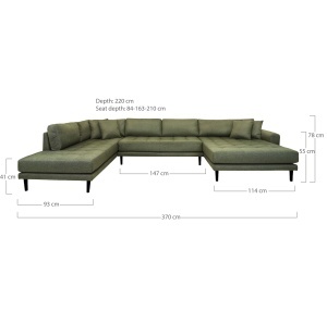 COLTAR LIDO IN FORMA DE U, CU 4 PERINI 370CM, DIN LEMN SI TEXTIL, CULOARE VERDE OLIVE, HOUSE NORDIC - Img 2
