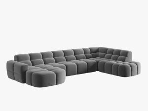 COLTAR LISA, DREAPTA, 7 LOCURI, 387 CM, GRI DESCHIS, TAPITERIE DIN CATIFEA, DESIGN DEOSEBIT - Img 3