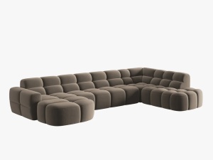 COLTAR LISA, DREAPTA, 7 LOCURI, 387 CM, MARO DESCHIS, TAPITERIE DIN CATIFEA, DESIGN DEOSEBIT - Img 3