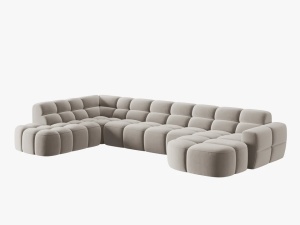 COLTAR LISA, STANGA, 7 LOCURI, 387 CM, BEJ DESCHIS, TAPITERIE DIN CATIFEA, DESIGN DEOSEBIT - Img 3