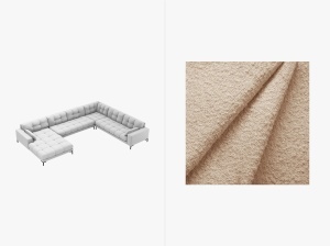 COLTAR MAMAIA, CU 7 LOCURI, PE DREAPTA, BEJ, CU TAPITERIE DIN TEXTIL BOUCLE BALOO, MICADONI