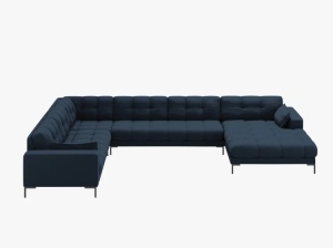 COLTAR MAMAIA, CU 7 LOCURI, PE STANGA, ALBASTRU, CU TAPITERIE DIN TEXTIL STRUCTURAT NEVE, MICADONI - Img 2