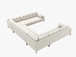COLTAR MAMAIA, CU 9 LOCURI, BEJ DESCHIS, CU TAPITERIE DIN TEXTIL STRUCTURAT NEVE, MICADONI - Img 3
