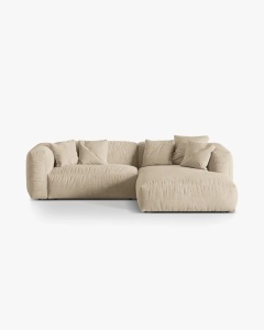 COLTAR MARTINA, BEJ DESCHIS, 244 CM, DREAPTA, CU TAPITERIE DIN TEXTIL CATIFEA VOGUE, MICADONI