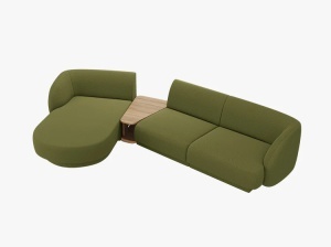 COLTAR MILEY, CU 3 LOCURI, PE STANGA, VERDE MASLINIU INCHIS, CU TAPITERIE DIN TEXTIL BOUCLE BALOO, MICADONI - Img 2