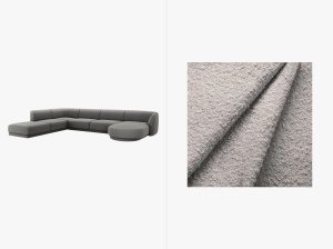 COLTAR MILEY, CU 6 LOCURI, PE STANGA, GRI DESCHIS, CU TAPITERIE DIN TEXTIL BOUCLE BALOO, MICADONI