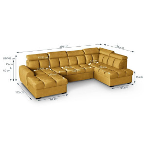 COLTAR MODERN DEOSEBIT, GOMEZ U 330CM, DIN CATIFEA DE CULOARE GALBENA, CONFORT SPORIT, MARS - Img 7