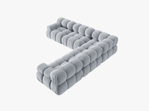 COLTAR MODULAR BELLIS, 5 LOCURI, 282 CM, ALBASTRU DESCHIS 80, TAPITERIE DIN CATIFEA, DESIGN DEOSEBIT - Img 4