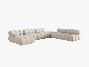 COLTAR MODULAR BELLIS, DREAPTA, 6 LOCURI, 379 CM, BEJ DESCHIS 23, TAPITERIE DIN CATIFEA 3D, DESIGN DEOSEBIT - Img 4